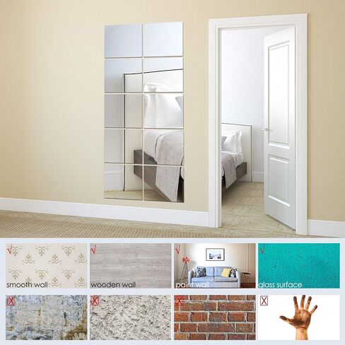 BBTO 10 Pieces Self Adhesive Mirror Tiles Wall Cut to Size Mirror Stickers Flexible Non Glass Mirror Sheets for Home Living Room Wall Decor (8 x 10 Inch) in Saudi Arabia