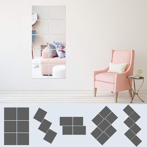 BBTO 10 Pieces Self Adhesive Mirror Tiles Wall Cut to Size Mirror Stickers Flexible Non Glass Mirror Sheets for Home Living Room Wall Decor (8 x 10 Inch) in Saudi Arabia