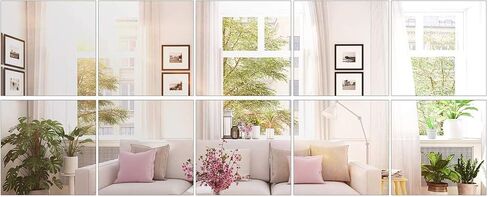 BBTO 10 Pieces Self Adhesive Mirror Tiles Wall Cut to Size Mirror Stickers Flexible Non Glass Mirror Sheets for Home Living Room Wall Decor (8 x 10 Inch) in Saudi Arabia