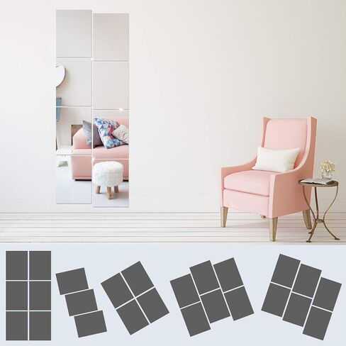 BBTO 10 Pieces Self Adhesive Mirror Tiles Wall Cut to Size Mirror Stickers Flexible Non Glass Mirror Sheets for Home Living Room Wall Decor (8 x 10 Inch) in Saudi Arabia