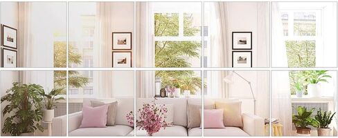 BBTO 10 Pieces Self Adhesive Mirror Tiles Wall Cut to Size Mirror Stickers Flexible Non Glass Mirror Sheets for Home Living Room Wall Decor (8 x 10 Inch) in Saudi Arabia