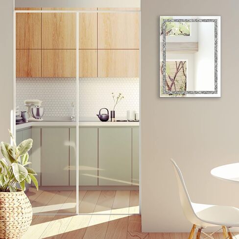 BOMINICA مرآة حائط مستطيلة من الكريستال الماسي مع مرآة بسلسلة من الفولاذ المقاوم للصدأ لغرفة النوم وغرفة المعيشة والممر، 30.48 سم × 40.64 سم in Kuwait