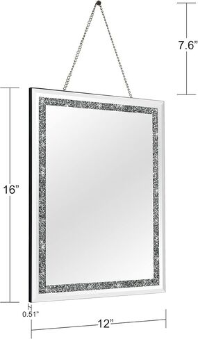 BOMINICA مرآة حائط مستطيلة من الكريستال الماسي مع مرآة بسلسلة من الفولاذ المقاوم للصدأ لغرفة النوم وغرفة المعيشة والممر، 30.48 سم × 40.64 سم in Kuwait