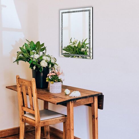 BOMINICA مرآة حائط مستطيلة من الكريستال الماسي مع مرآة بسلسلة من الفولاذ المقاوم للصدأ لغرفة النوم وغرفة المعيشة والممر، 30.48 سم × 40.64 سم in Kuwait