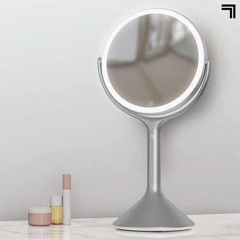 مرآة تجميل Sharper Image® SpaStudio™ مقاس 9 بوصات - مكبر صوت مدمج، صوت بلوتوث لاسلكي، عناصر تحكم في السطوع تعمل باللمس، حلقة إضاءة هالة LED قابلة للتعتيم، تكبير 10X و5X، غلاف مكياج تجميلي in Kuwait