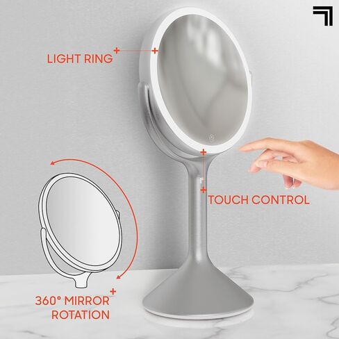 مرآة تجميل Sharper Image® SpaStudio™ مقاس 9 بوصات - مكبر صوت مدمج، صوت بلوتوث لاسلكي، عناصر تحكم في السطوع تعمل باللمس، حلقة إضاءة هالة LED قابلة للتعتيم، تكبير 10X و5X، غلاف مكياج تجميلي in Kuwait