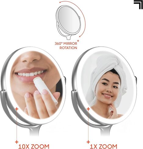 مرآة تجميل Sharper Image® SpaStudio™ مقاس 9 بوصات - مكبر صوت مدمج، صوت بلوتوث لاسلكي، عناصر تحكم في السطوع تعمل باللمس، حلقة إضاءة هالة LED قابلة للتعتيم، تكبير 10X و5X، غلاف مكياج تجميلي in Kuwait