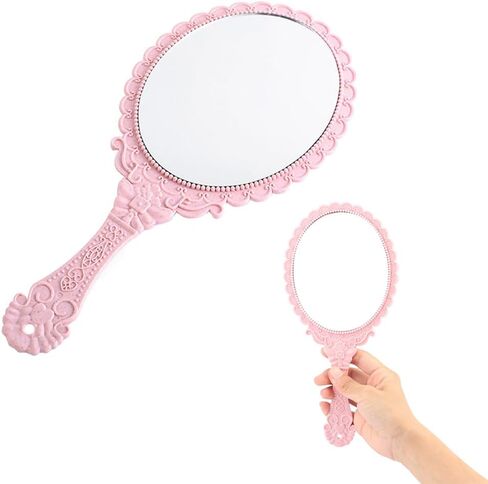 AKOAK Vintage Handheld Makeup Mirror, Exquisite Embossed Decorative Handle Makeup Mirror Portable Travel Mirror for Girls and Ladies (Oval, Black) in Saudi Arabia