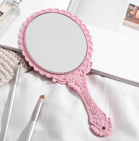 AKOAK Vintage Handheld Makeup Mirror, Exquisite Embossed Decorative Handle Makeup Mirror Portable Travel Mirror for Girls and Ladies (Oval, Black) in Saudi Arabia