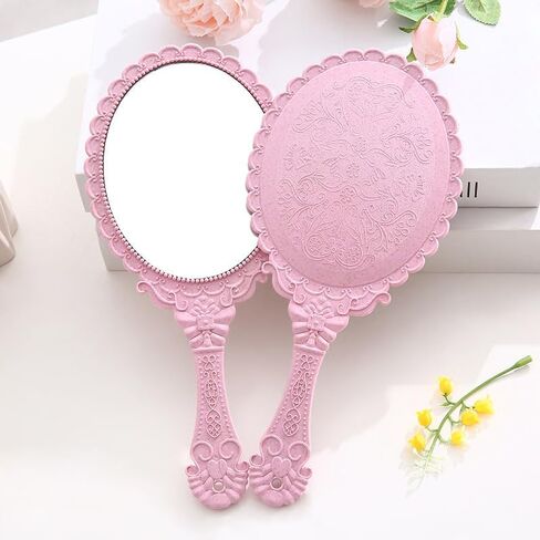 AKOAK Vintage Handheld Makeup Mirror, Exquisite Embossed Decorative Handle Makeup Mirror Portable Travel Mirror for Girls and Ladies (Oval, Black) in Saudi Arabia