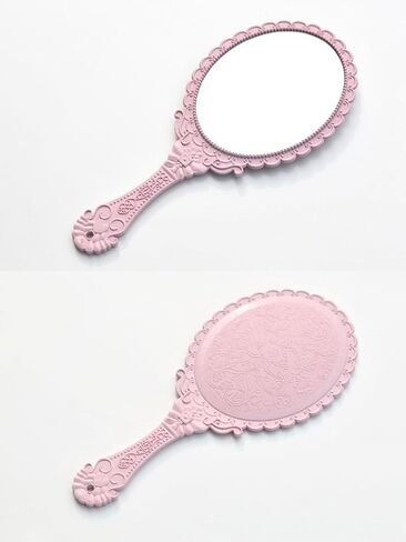 AKOAK Vintage Handheld Makeup Mirror, Exquisite Embossed Decorative Handle Makeup Mirror Portable Travel Mirror for Girls and Ladies (Oval, Black) in Saudi Arabia