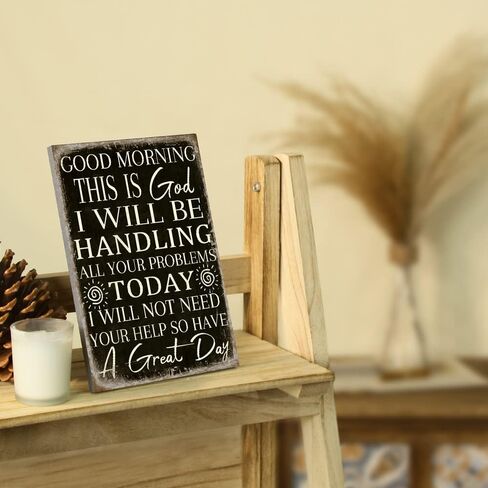 Putuo Decor Good Morning This is God I Will be Handing All Your Problems, Funny God Christian Wall Plaque, 8.2x5.8 Inches Catholic Inspirational Tabletop Sign in Saudi Arabia