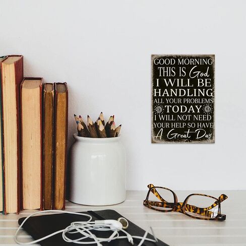 Putuo Decor Good Morning This is God I Will be Handing All Your Problems, Funny God Christian Wall Plaque, 8.2x5.8 Inches Catholic Inspirational Tabletop Sign in Saudi Arabia