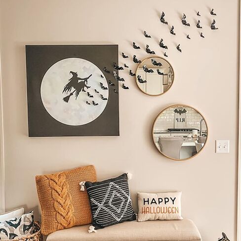 72PCS Halloween Supplies Removable PVC 3D Decoration Realistic Horror Bat Stickers Wall Decal Wall Sticker, DIY Halloween Decoration Home Interior Window Decoration Set in Kuwait