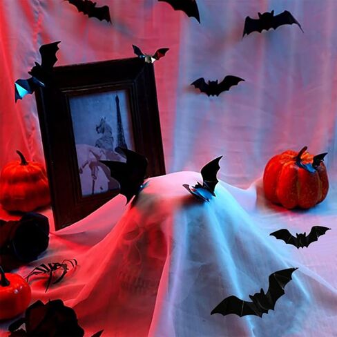 72PCS Halloween Supplies Removable PVC 3D Decoration Realistic Horror Bat Stickers Wall Decal Wall Sticker, DIY Halloween Decoration Home Interior Window Decoration Set in Kuwait