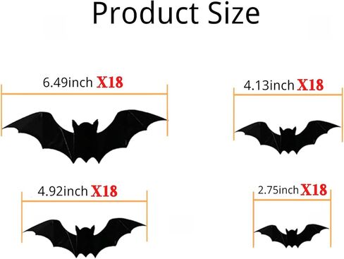72PCS Halloween Supplies Removable PVC 3D Decoration Realistic Horror Bat Stickers Wall Decal Wall Sticker, DIY Halloween Decoration Home Interior Window Decoration Set in Kuwait