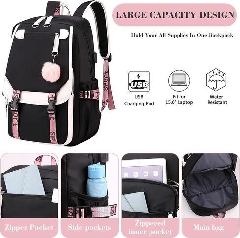 YSHUNDA School Bag, Book Bags for Kids,Book Bags for Women,Girl's Backpack With Lunch Belt，Backpacks for School,With USB Charging Port(Purple) in Saudi Arabia