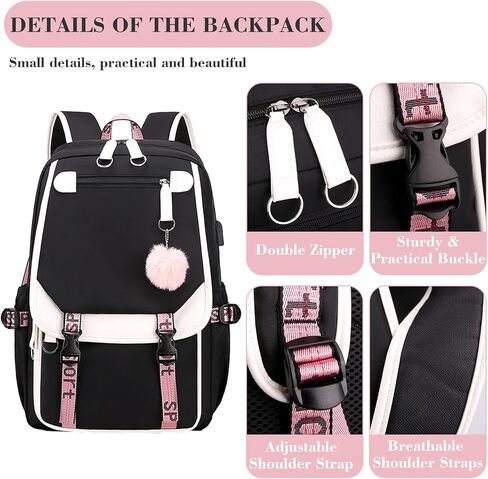 YSHUNDA School Bag, Book Bags for Kids,Book Bags for Women,Girl's Backpack With Lunch Belt，Backpacks for School,With USB Charging Port(Purple) in Saudi Arabia