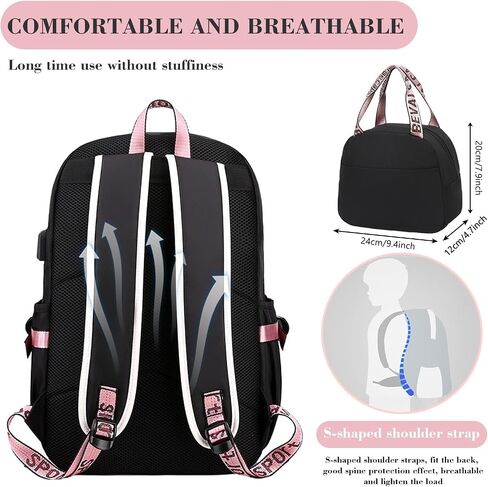 YSHUNDA School Bag, Book Bags for Kids,Book Bags for Women,Girl's Backpack With Lunch Belt，Backpacks for School,With USB Charging Port(Purple) in Saudi Arabia