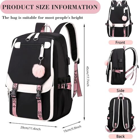 YSHUNDA School Bag, Book Bags for Kids,Book Bags for Women,Girl's Backpack With Lunch Belt，Backpacks for School,With USB Charging Port(Purple) in Saudi Arabia