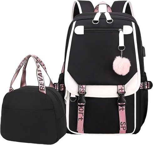 YSHUNDA School Bag, Book Bags for Kids,Book Bags for Women,Girl's Backpack With Lunch Belt，Backpacks for School,With USB Charging Port(Purple) in Saudi Arabia