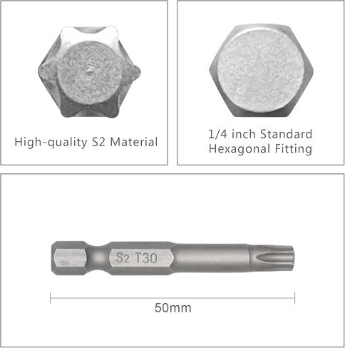 مجموعة لقم توركس T10 مكونة من 10 قطع من DAKCOS، مفك براغي طويل S2 من سبائك الصلب بطول 5.08 سم، لقم سداسية مع فتحة تحرير سريعة in Kuwait
