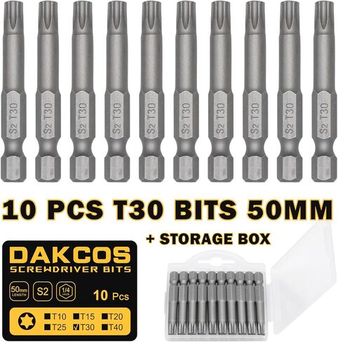 مجموعة لقم توركس T10 مكونة من 10 قطع من DAKCOS، مفك براغي طويل S2 من سبائك الصلب بطول 5.08 سم، لقم سداسية مع فتحة تحرير سريعة in Kuwait