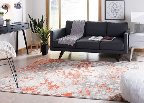 SAFAVIEH Madison Collection Area Rug - 8' x 10', Grey & Orange, Boho Abstract Distressed Design, Non-Shedding & Easy Care, Ideal for High Traffic Areas in Living Room, Bedroom (MAD425H) in Saudi Arabia