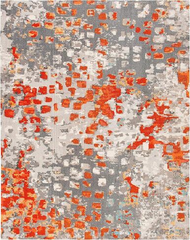 SAFAVIEH Madison Collection Area Rug - 8' x 10', Grey & Orange, Boho Abstract Distressed Design, Non-Shedding & Easy Care, Ideal for High Traffic Areas in Living Room, Bedroom (MAD425H) in Saudi Arabia