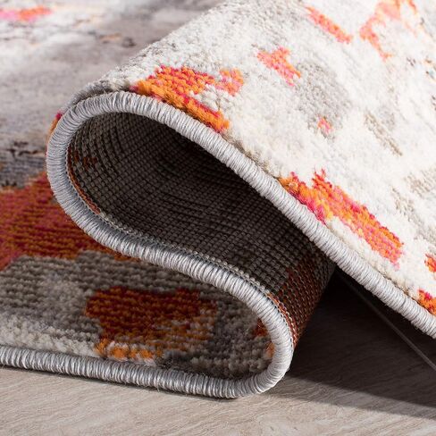 SAFAVIEH Madison Collection Area Rug - 8' x 10', Grey & Orange, Boho Abstract Distressed Design, Non-Shedding & Easy Care, Ideal for High Traffic Areas in Living Room, Bedroom (MAD425H) in Saudi Arabia