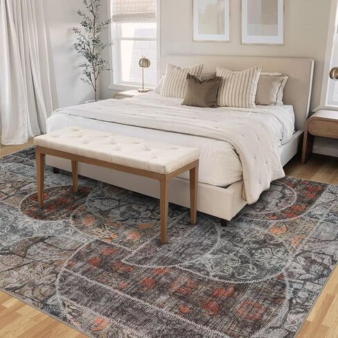 Washable Rug 8x10 Area Rugs for Living Room, Soft Large Area Rug with Low Pile Non-Slip Backing, Vintage Patchwork Indoor Floor Carpet for Bedroom Dining Room Nursery Office-Blue in Kuwait