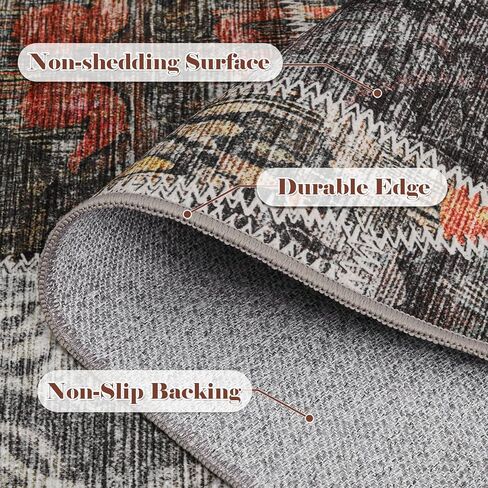 Washable Rug 8x10 Area Rugs for Living Room, Soft Large Area Rug with Low Pile Non-Slip Backing, Vintage Patchwork Indoor Floor Carpet for Bedroom Dining Room Nursery Office-Blue in Kuwait