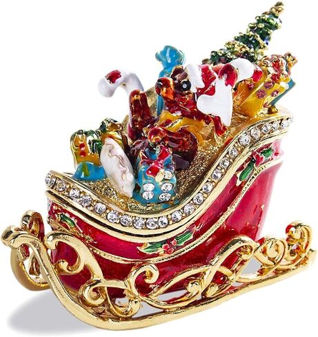 Waltz&F Christmas Sleigh Jeweled Trinket Box Hinged Hand-Painted Ring Holder Home Decoration in Saudi Arabia
