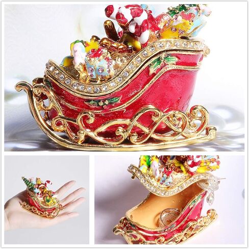 Waltz&F Christmas Sleigh Jeweled Trinket Box Hinged Hand-Painted Ring Holder Home Decoration in Saudi Arabia