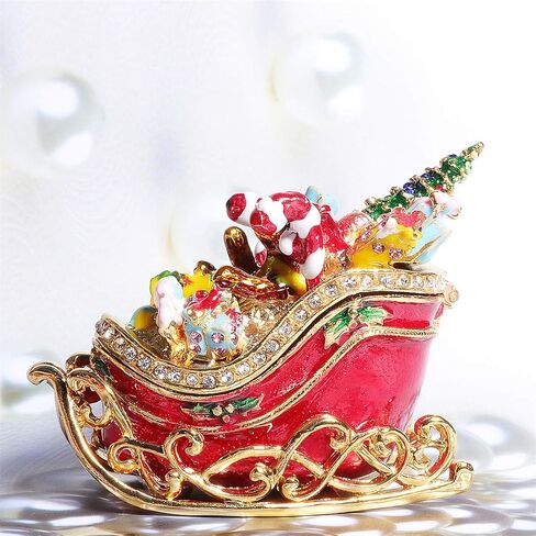 Waltz&F Christmas Sleigh Jeweled Trinket Box Hinged Hand-Painted Ring Holder Home Decoration in Saudi Arabia