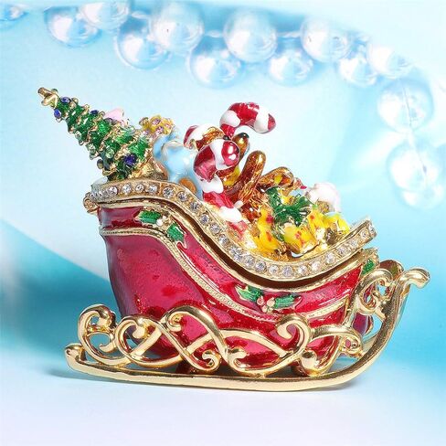 Waltz&F Christmas Sleigh Jeweled Trinket Box Hinged Hand-Painted Ring Holder Home Decoration in Saudi Arabia