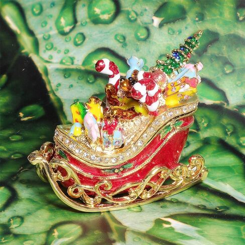Waltz&F Christmas Sleigh Jeweled Trinket Box Hinged Hand-Painted Ring Holder Home Decoration in Saudi Arabia