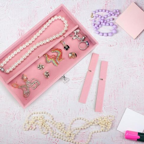 صندوق منظم مجوهرات أكريليك من توكين، صندوق منظم لتخزين مستحضرات التجميل، علبة مجوهرات شفافة مع 3 أدراج، صندوق مجوهرات قابل للتعديل، صواني مخملية بحجم شبكي (وردي) in Kuwait