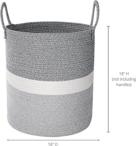 سلة تخزين كبيرة منسوجة لبطانية غرفة المعيشة أو ملابس الغسيل أو ألعاب الأطفال - سلة من الحبال القطنية المزخرفة - صناديق تخزين غرفة اللعب - سلال مستديرة طويلة للتنظيم مقاس 40.64 سم عمقًا × 45.72 سم ارتفاعًا in Kuwait