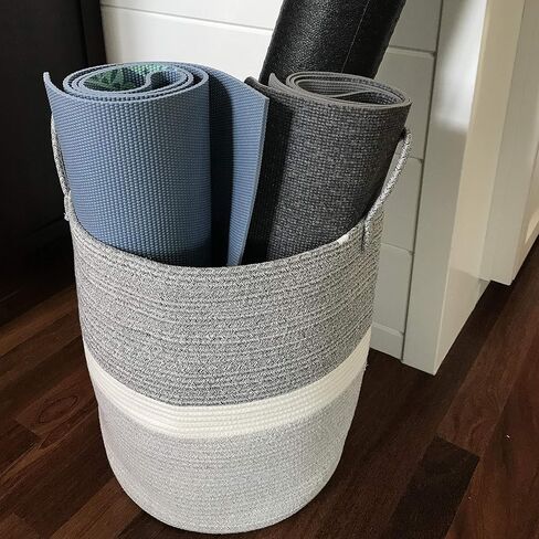 سلة تخزين كبيرة منسوجة لبطانية غرفة المعيشة أو ملابس الغسيل أو ألعاب الأطفال - سلة من الحبال القطنية المزخرفة - صناديق تخزين غرفة اللعب - سلال مستديرة طويلة للتنظيم مقاس 40.64 سم عمقًا × 45.72 سم ارتفاعًا in Kuwait