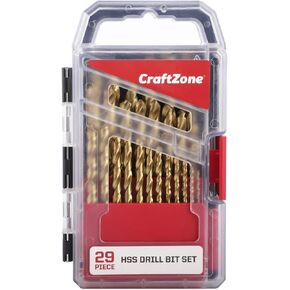 مجموعة رؤوس مثقاب معدنية من الفولاذ عالي السرعة مطلية بنتريد التيتانيوم 29 قطعة من CRAFTZONE، نقطة انقسام 135 درجة، 1/16 بوصة - 1/2 بوصة للخشب والبلاستيك وسبائك الألومنيوم والمعادن مع حقيبة تخزين in Kuwait