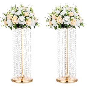 Nuptio 2 Pcs 23.6inch Tall Gold Crystal Wedding Centerpieces Flower Vases for Party Tables Decorations in Kuwait