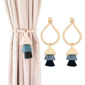 BDHRKTE 2pcs Wooden Bead Curtain tiebacks, Tassel Curtain Clasp Magnetic Curtain Clasp, Curtain tiebacks no Hole Punching Decorative (Coffee)