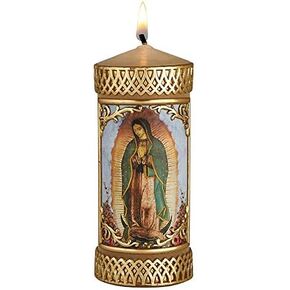 CB Church Supply Candle - Will and Baumer - Hand-Decorated Family Prayer Paraffin Devotional Candle with Decal, 4.75-Inch, Our Lady of Guadalupe in Saudi Arabia
