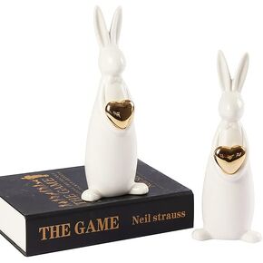 Ceramic Spring Animal Bunny Figurines Ornaments, 1 pc White/Gold Rabbit Bunny, Modern Decor, Home Decor Sculptures and Statues Handmade Artware Gifts, Easter Seasonal Cute in Saudi Arabia