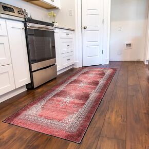 ECHTEYUN 2x6 Vintage Oriental Medallion Accent Runner Rug, Ultra-Thin Rug for Kitchen Entryway Hallways Laundry Bedroom, Machine Washable Area Rug, Non-Slip Runner Rug, Red in Saudi Arabia