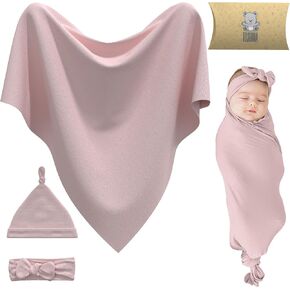 TOSOMA Baby Girl Newborn Receiving Blanket with Matching Headband Bow and Beanie Set Soft and Cozy Baby Swaddle Nursery Hat  in Saudi Arabia