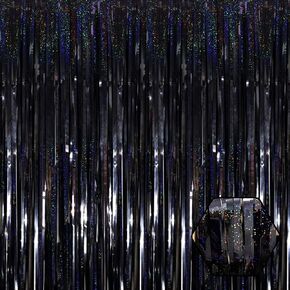 3 Pack Black Foil Fringe Curtain Backdrop, 3.28Ft x 8.2Ft Metallic Tinsel Foil Fringe Streamer Curtains for Photo Booth, Valentine's Day, Birthday, Wedding, New Year Party Decorations in Kuwait