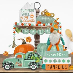 cocomong Fall Tiered Tray Decor, Fall Decor - Farmhouse Decorations for Home, Hello Fall Pumpkin Wood Sign Set of 3 Kitchen Table Decor, Maple Leaf Wooden Block Autumn Fall Decorative Supplies in Kuwait