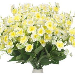 Grunyia 10 Bundle Artificial Flowers, UV Resistant Faux Outdoor Flowers, Fake Plastic Flowers for Cemetery Decoration Home Kitchen Bedroom Wedding Party Decor (White)